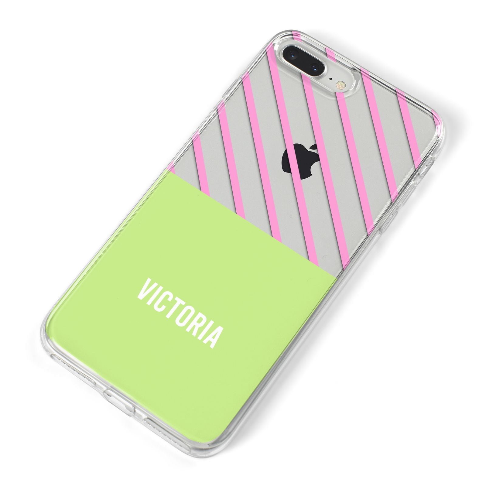 Personalised Pink Green Striped iPhone 8 Plus Bumper Case on Silver iPhone Alternative Image