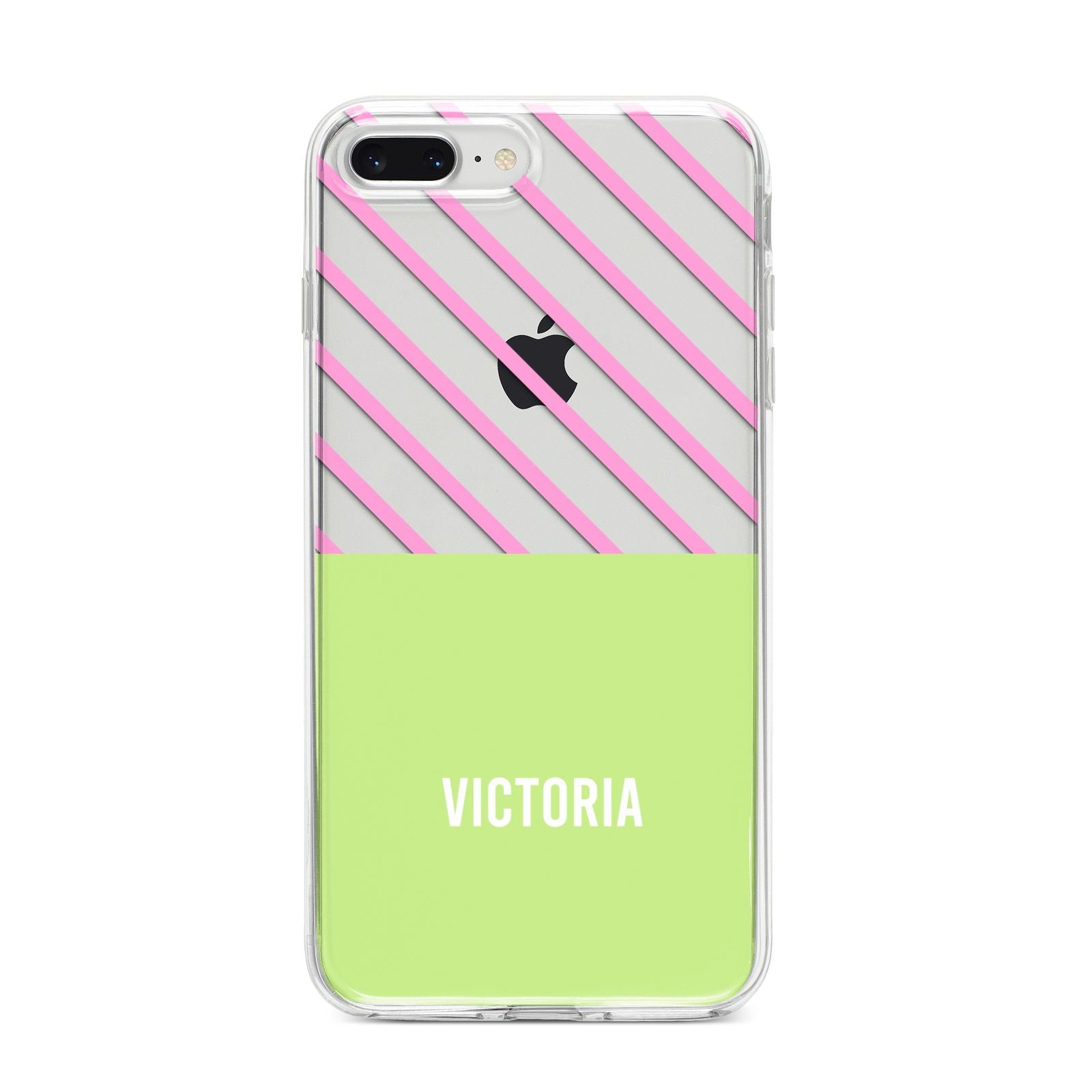 Personalised Pink Green Striped iPhone 8 Plus Bumper Case on Silver iPhone