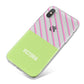 Personalised Pink Green Striped iPhone X Bumper Case on Silver iPhone