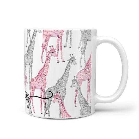 Personalised Pink Grey Giraffes 10oz Mug