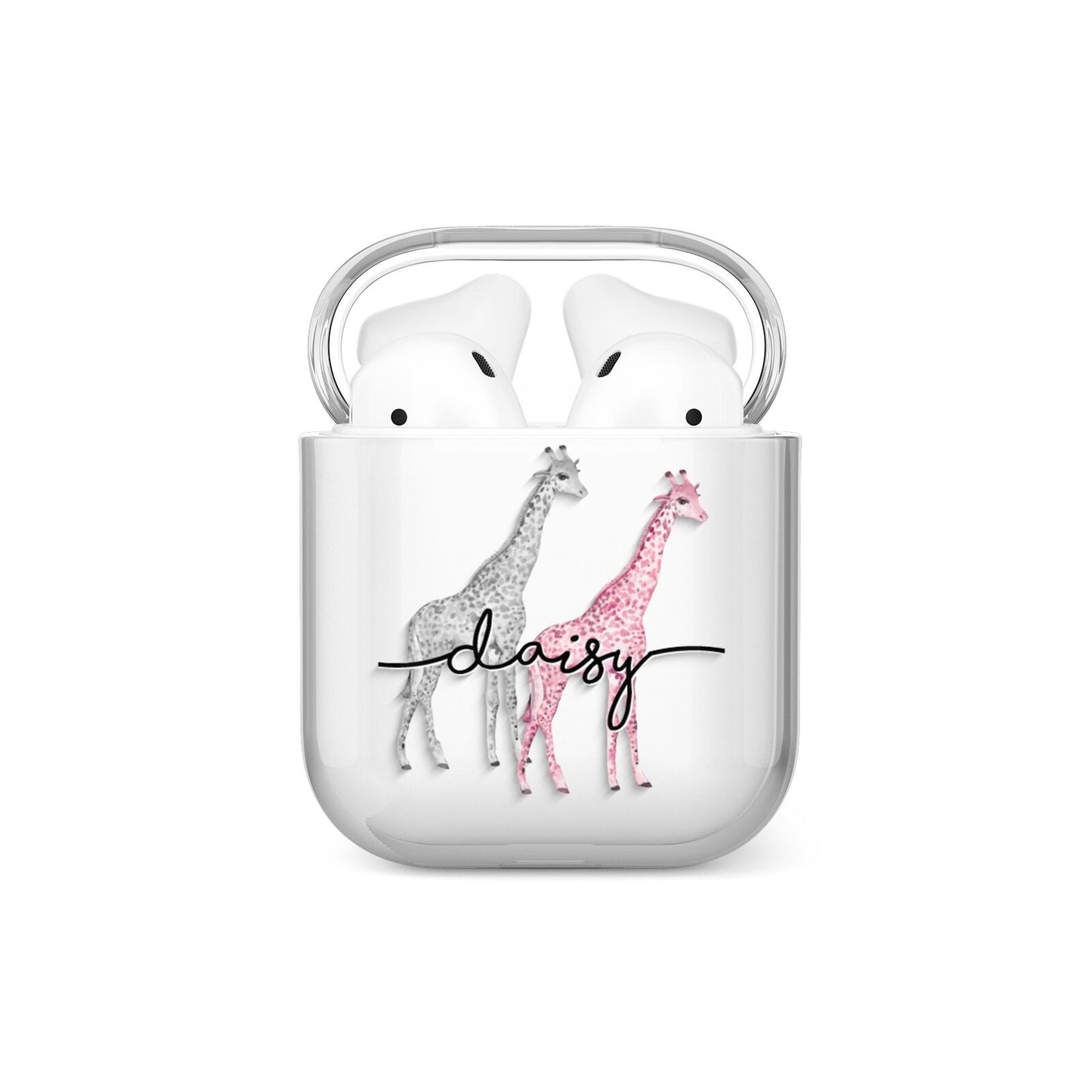 Personalised Pink Grey Giraffes AirPods Case
