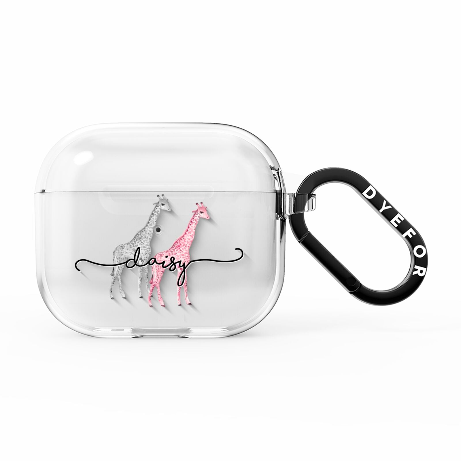 Personalised Pink Grey Giraffes AirPods Clear Case 3rd Gen