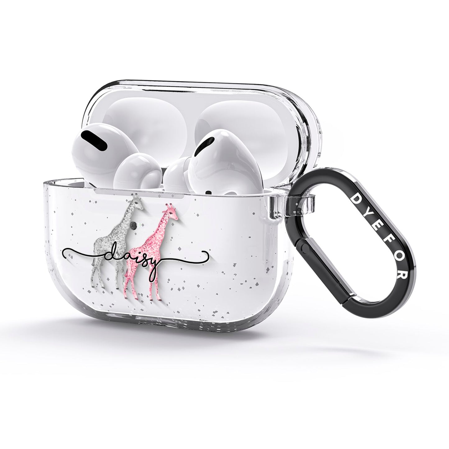 Personalised Pink Grey Giraffes AirPods Glitter Case 3rd Gen Side Image