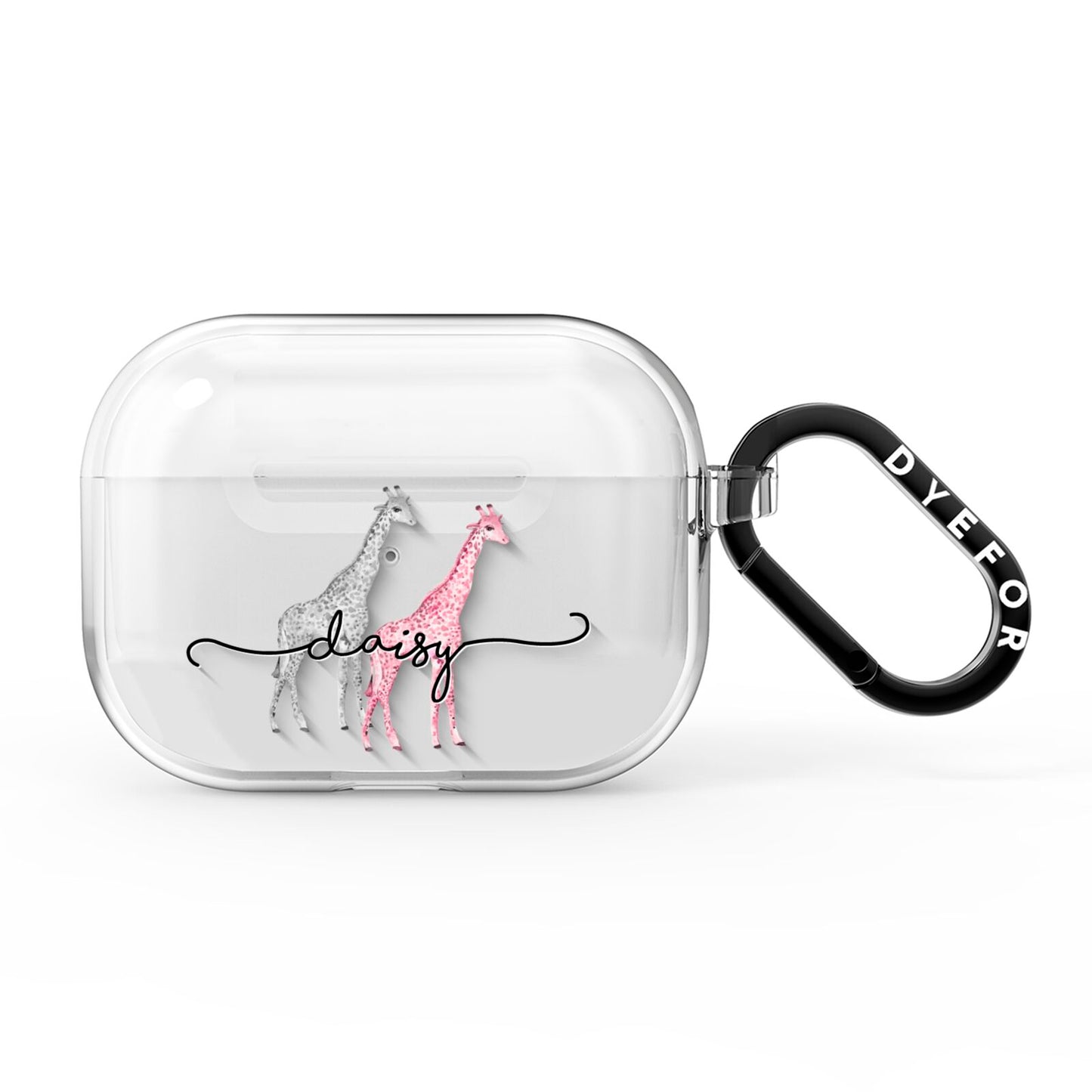 Personalised Pink Grey Giraffes AirPods Pro Clear Case