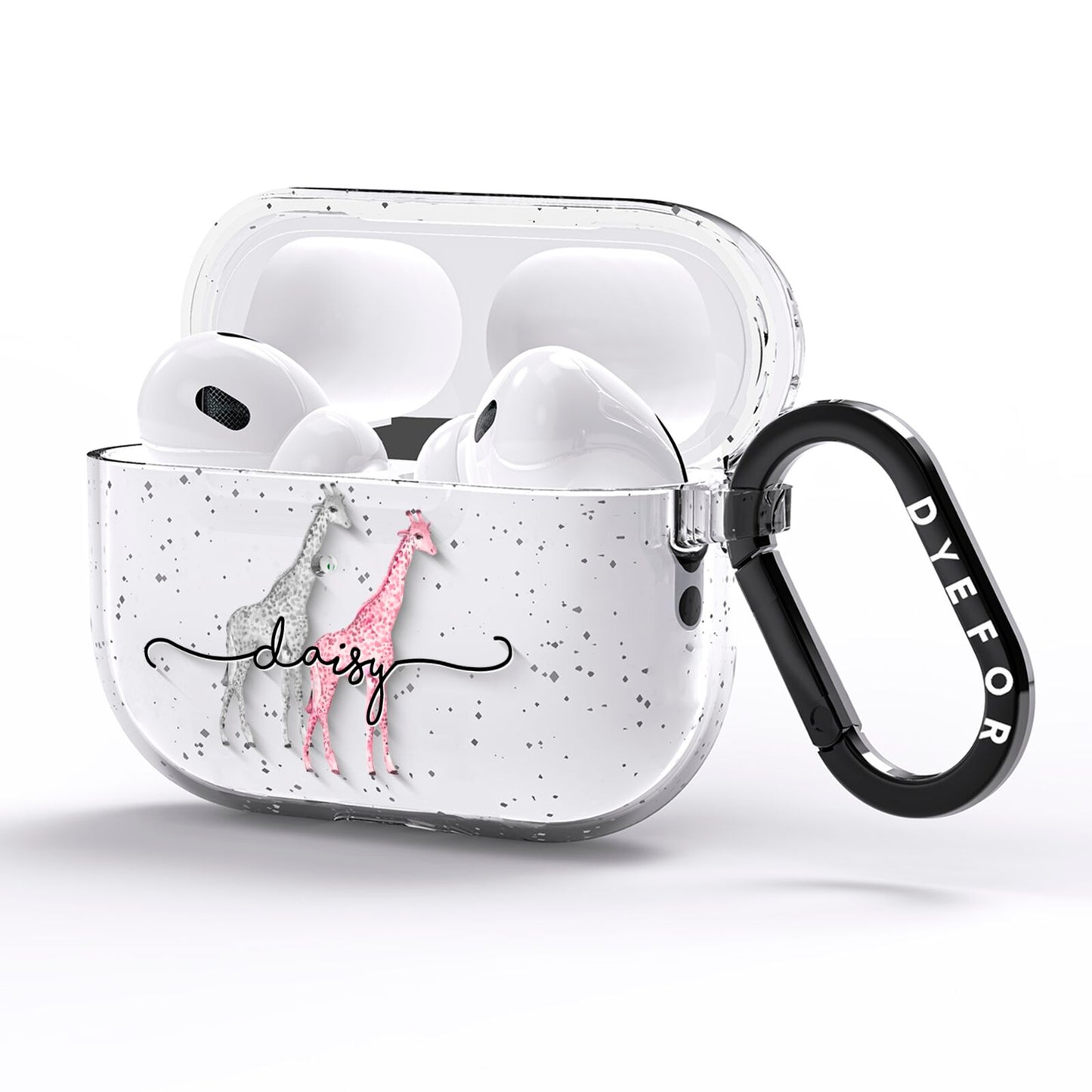 Personalised Pink Grey Giraffes AirPods Pro Glitter Case Side Image
