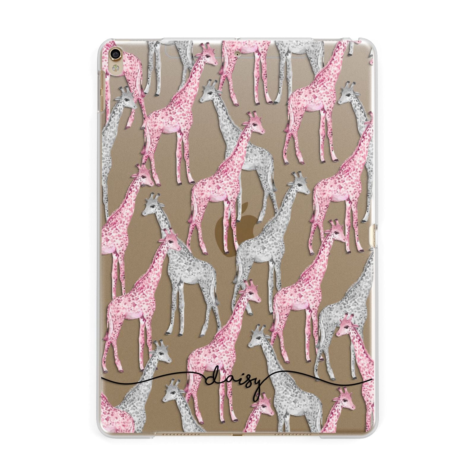 Personalised Pink Grey Giraffes Apple iPad Gold Case