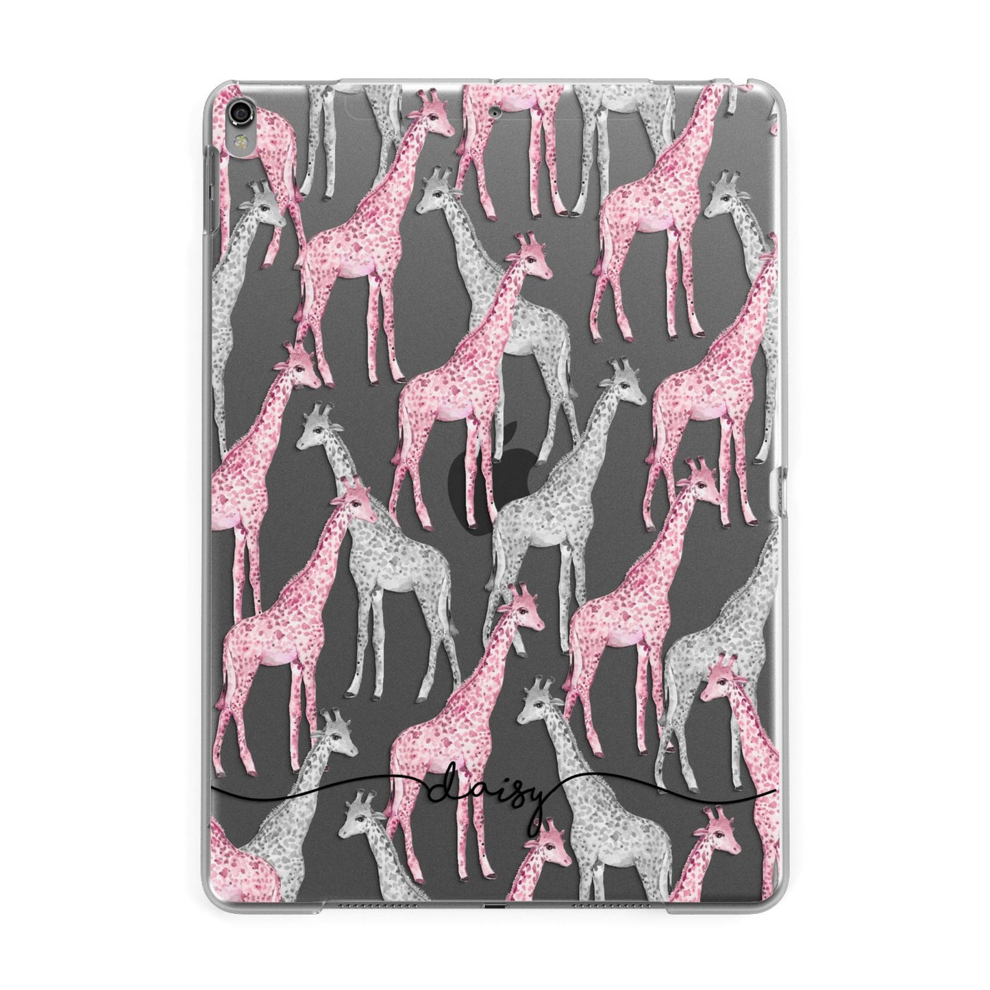Personalised Pink Grey Giraffes Apple iPad Grey Case