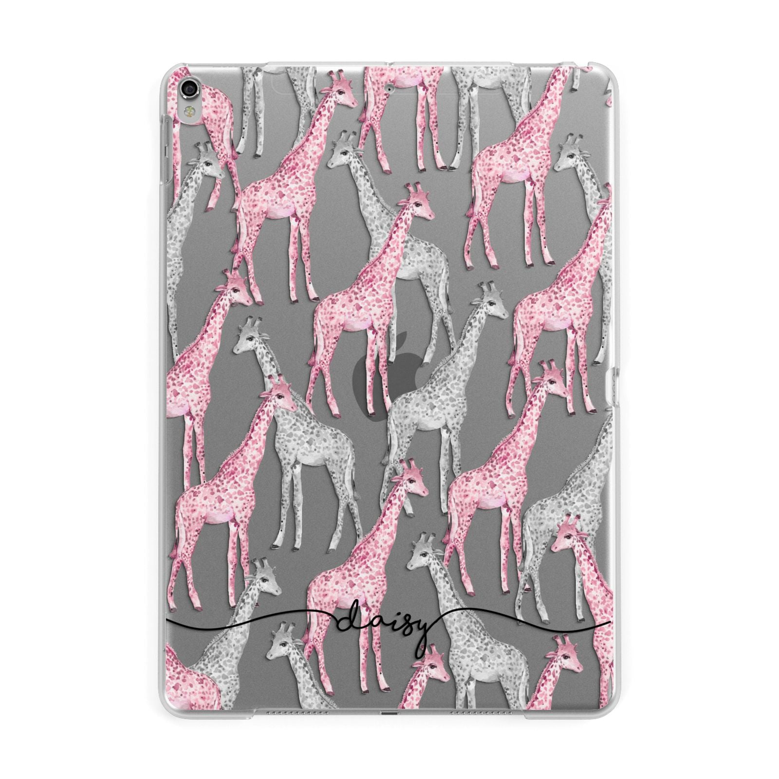 Personalised Pink Grey Giraffes Apple iPad Silver Case