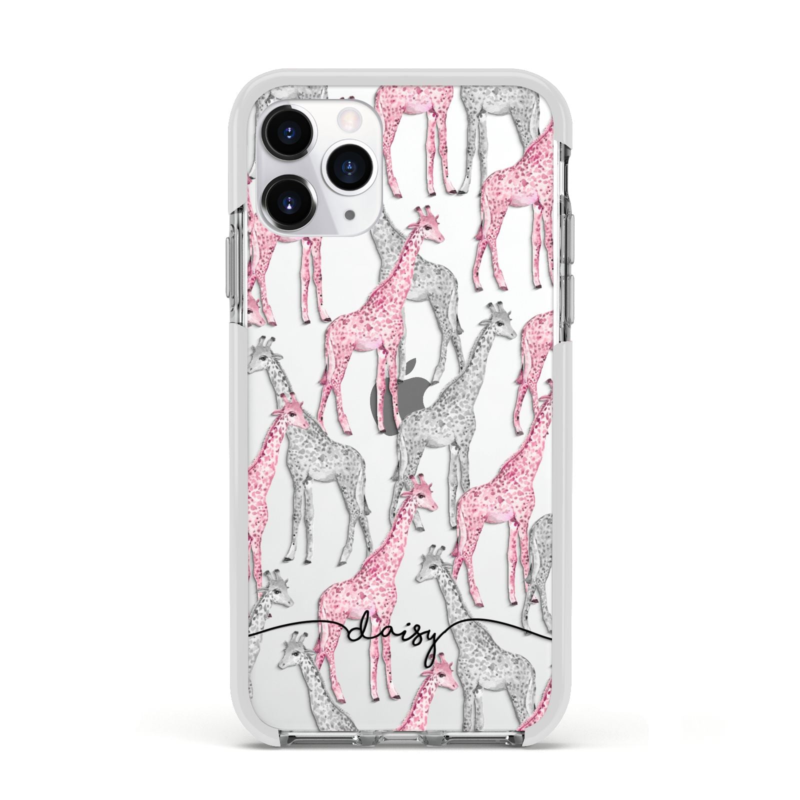 Personalised Pink Grey Giraffes Apple iPhone 11 Pro in Silver with White Impact Case