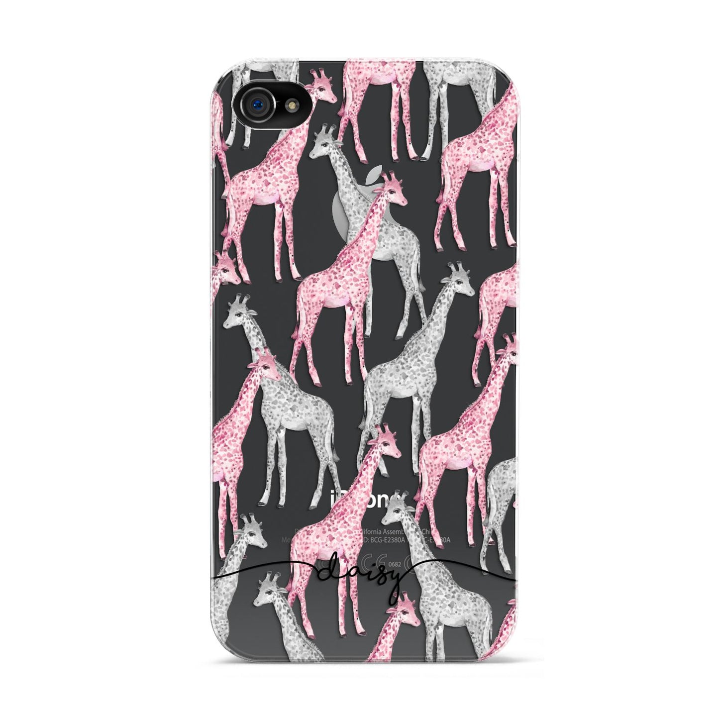 Personalised Pink Grey Giraffes Apple iPhone 4s Case
