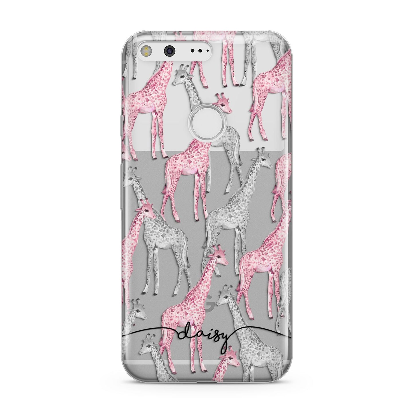 Personalised Pink Grey Giraffes Google Pixel Case