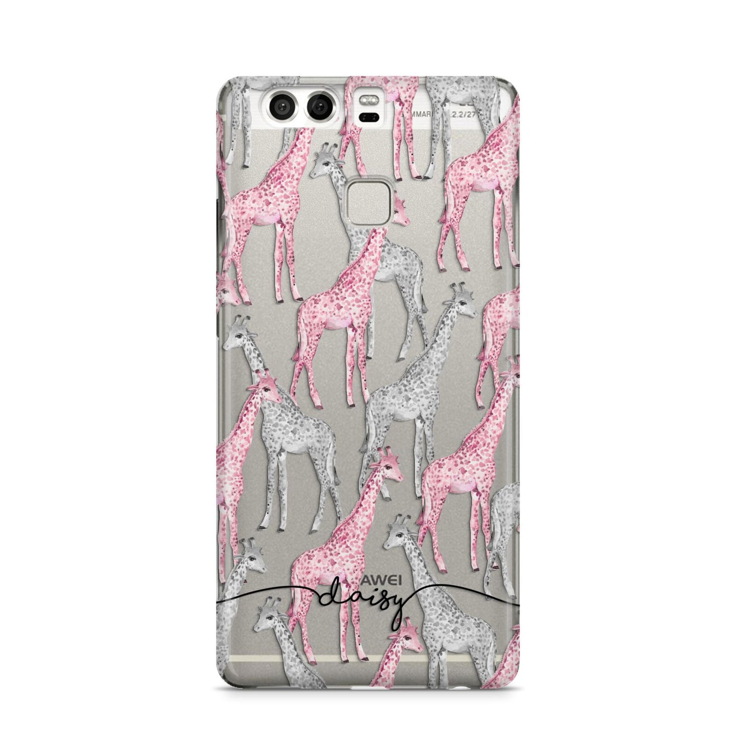Personalised Pink Grey Giraffes Huawei P9 Case
