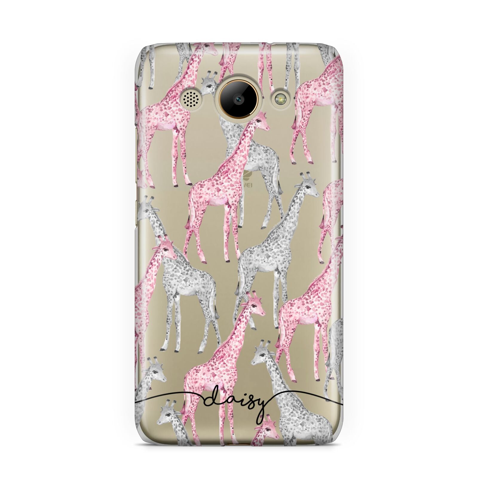 Personalised Pink Grey Giraffes Huawei Y3 2017