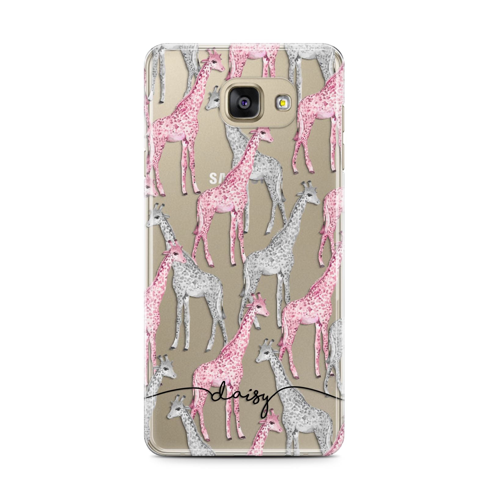 Personalised Pink Grey Giraffes Samsung Galaxy A7 2016 Case on gold phone