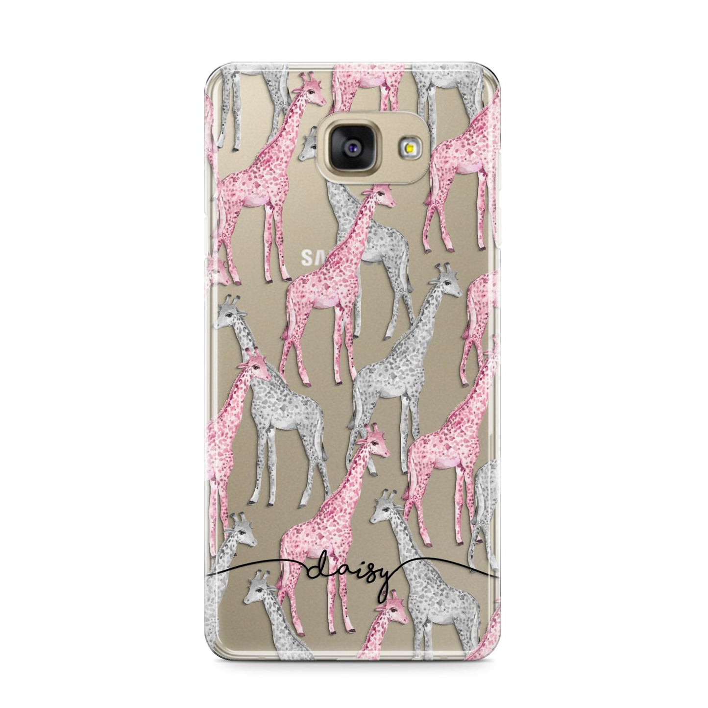 Personalised Pink Grey Giraffes Samsung Galaxy A9 2016 Case on gold phone