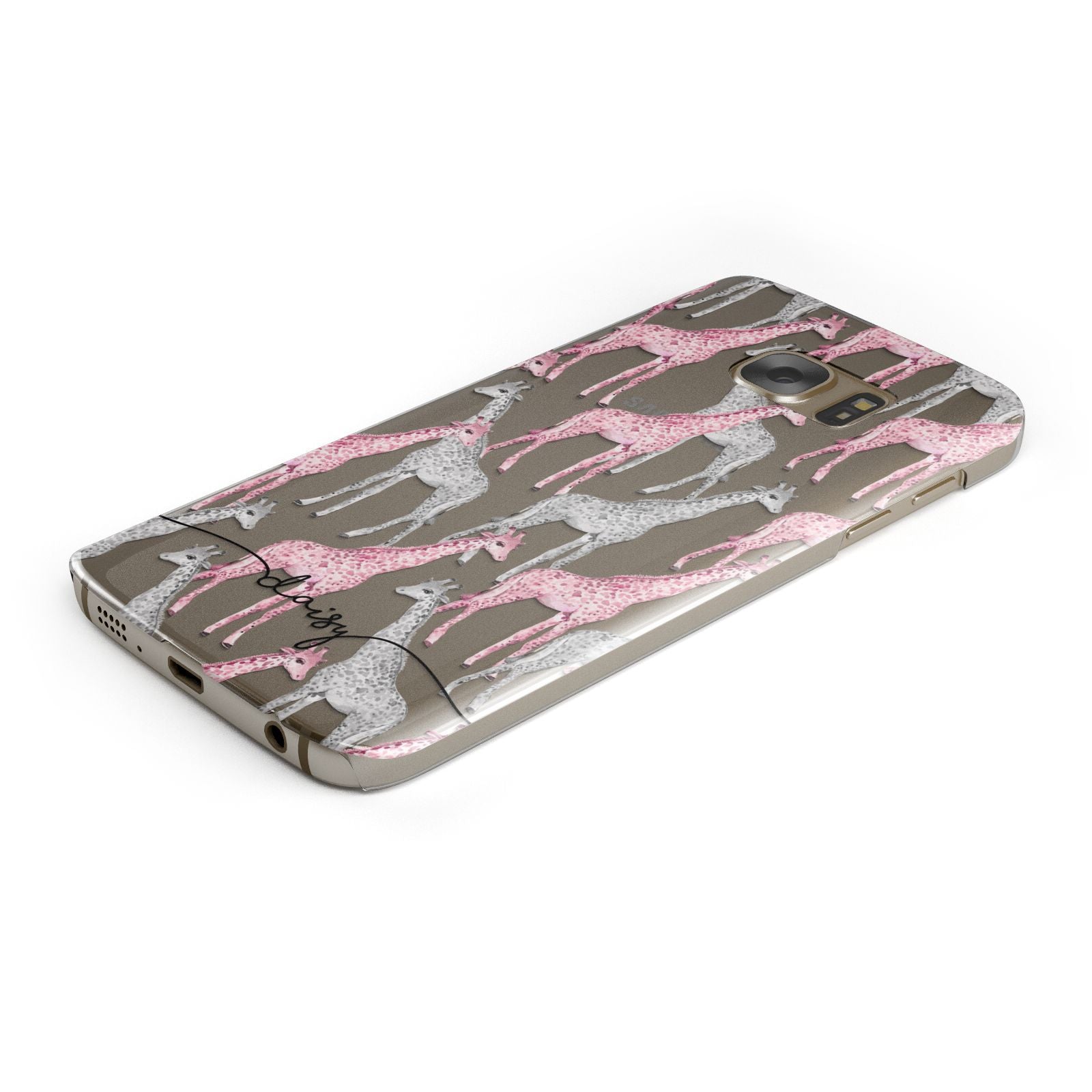 Personalised Pink Grey Giraffes Samsung Galaxy Case Bottom Cutout