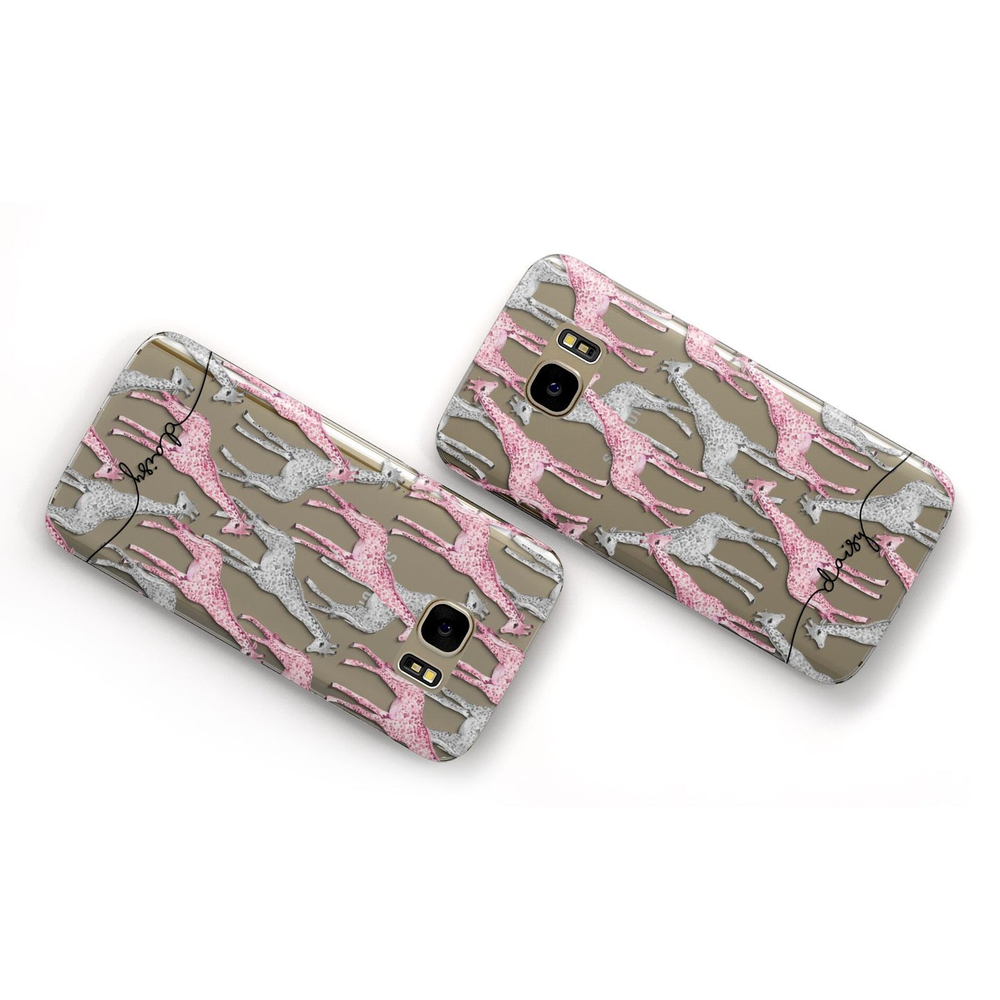 Personalised Pink Grey Giraffes Samsung Galaxy Case Flat Overview