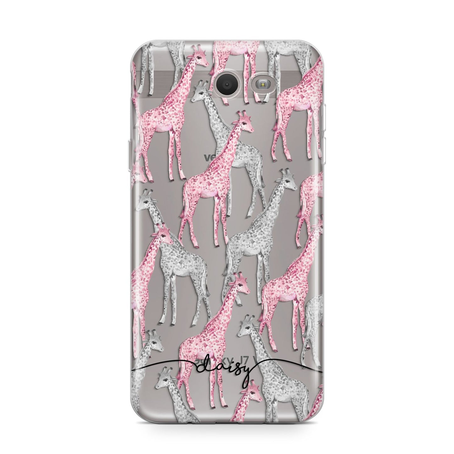 Personalised Pink Grey Giraffes Samsung Galaxy J7 2017 Case