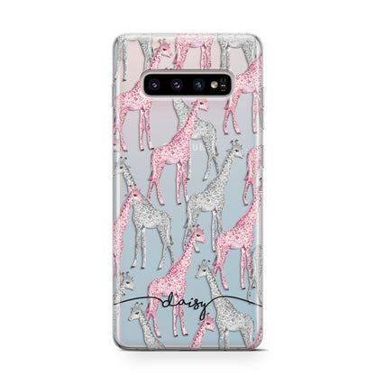 Personalised Pink Grey Giraffes Samsung Galaxy S10 Case