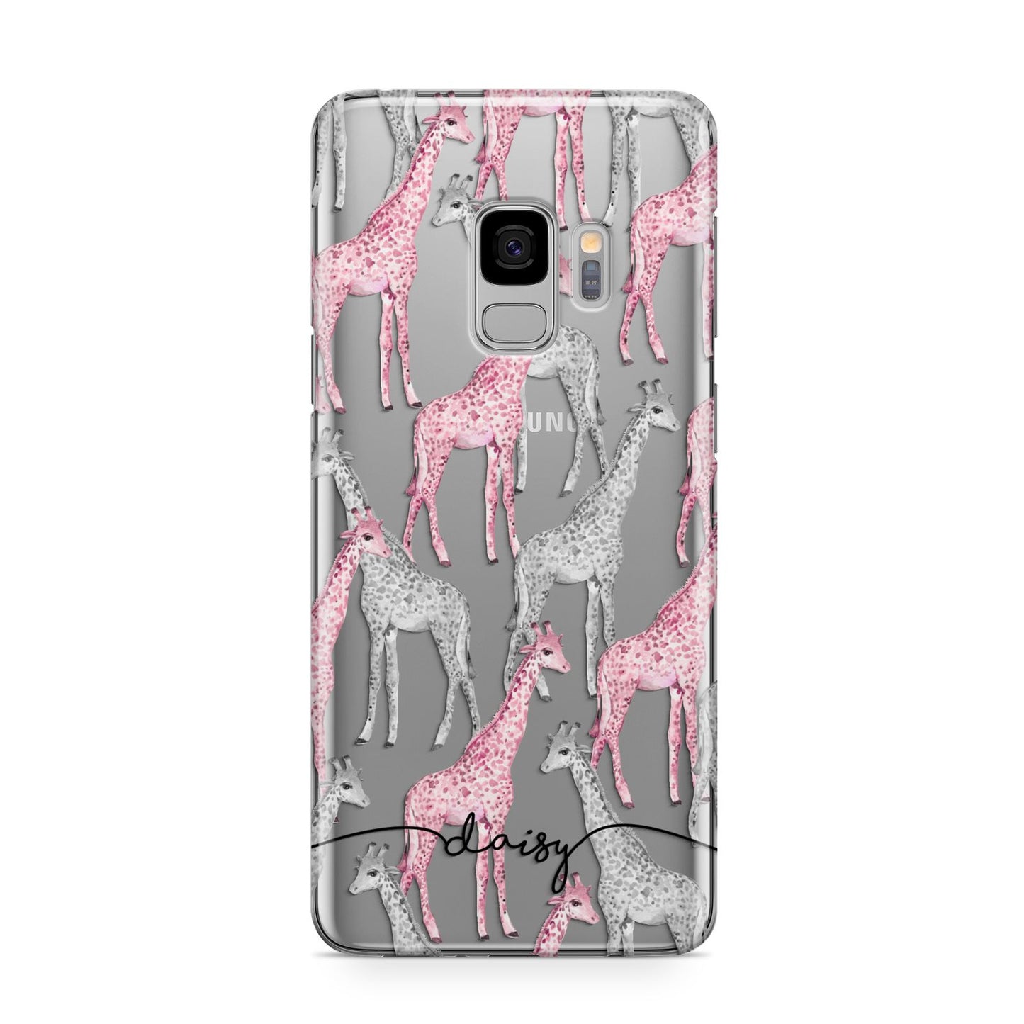 Personalised Pink Grey Giraffes Samsung Galaxy S9 Case