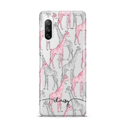 Personalised Pink Grey Giraffes Sony Xperia 10 III Case