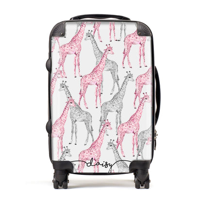 Personalised Pink Grey Giraffes Suitcase
