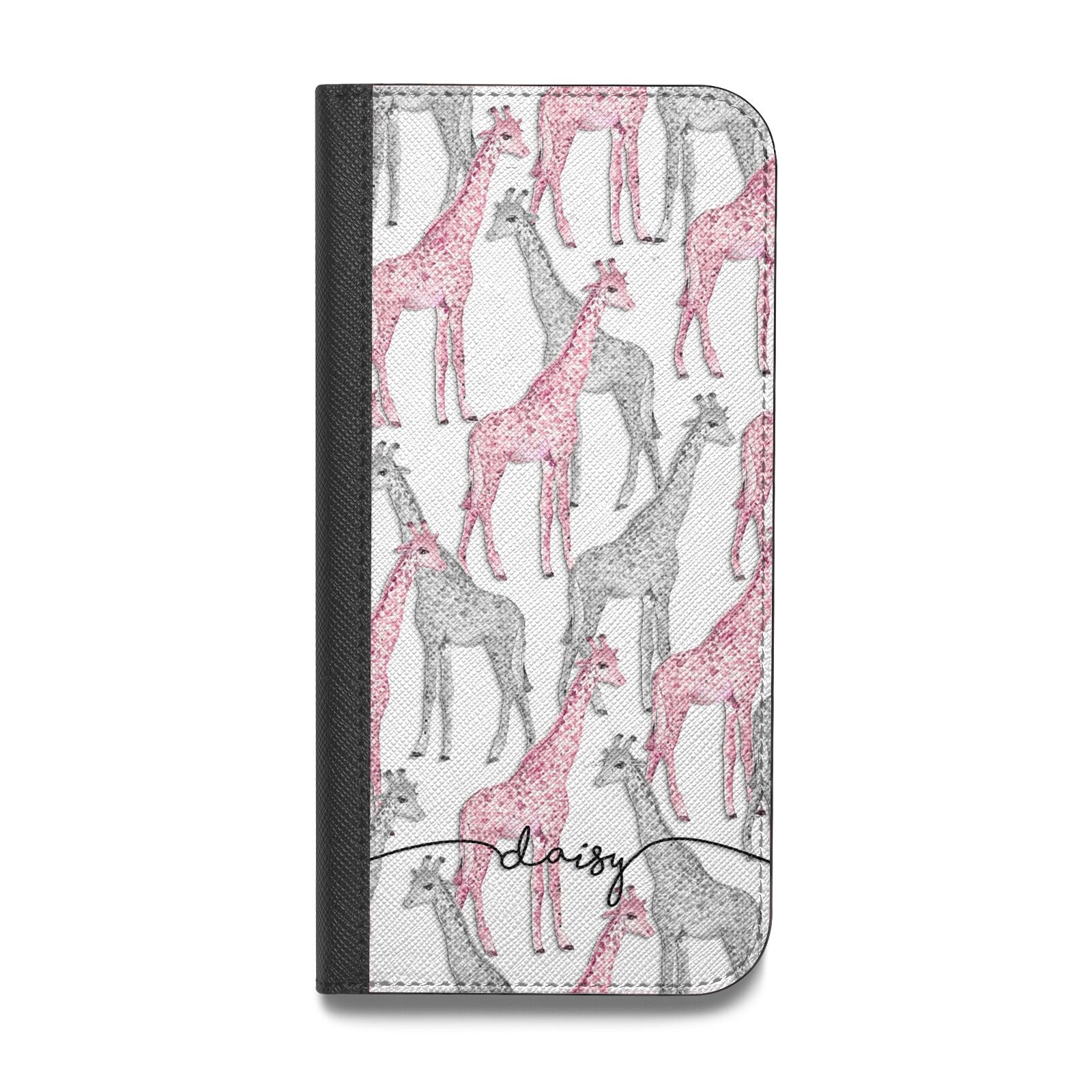 Personalised Pink Grey Giraffes Vegan Leather Flip Samsung Case