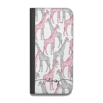 Personalised Pink Grey Giraffes Vegan Leather Flip Samsung Case