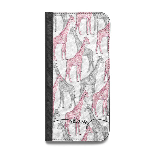 Personalised Pink Grey Giraffes Vegan Leather Flip Samsung Case
