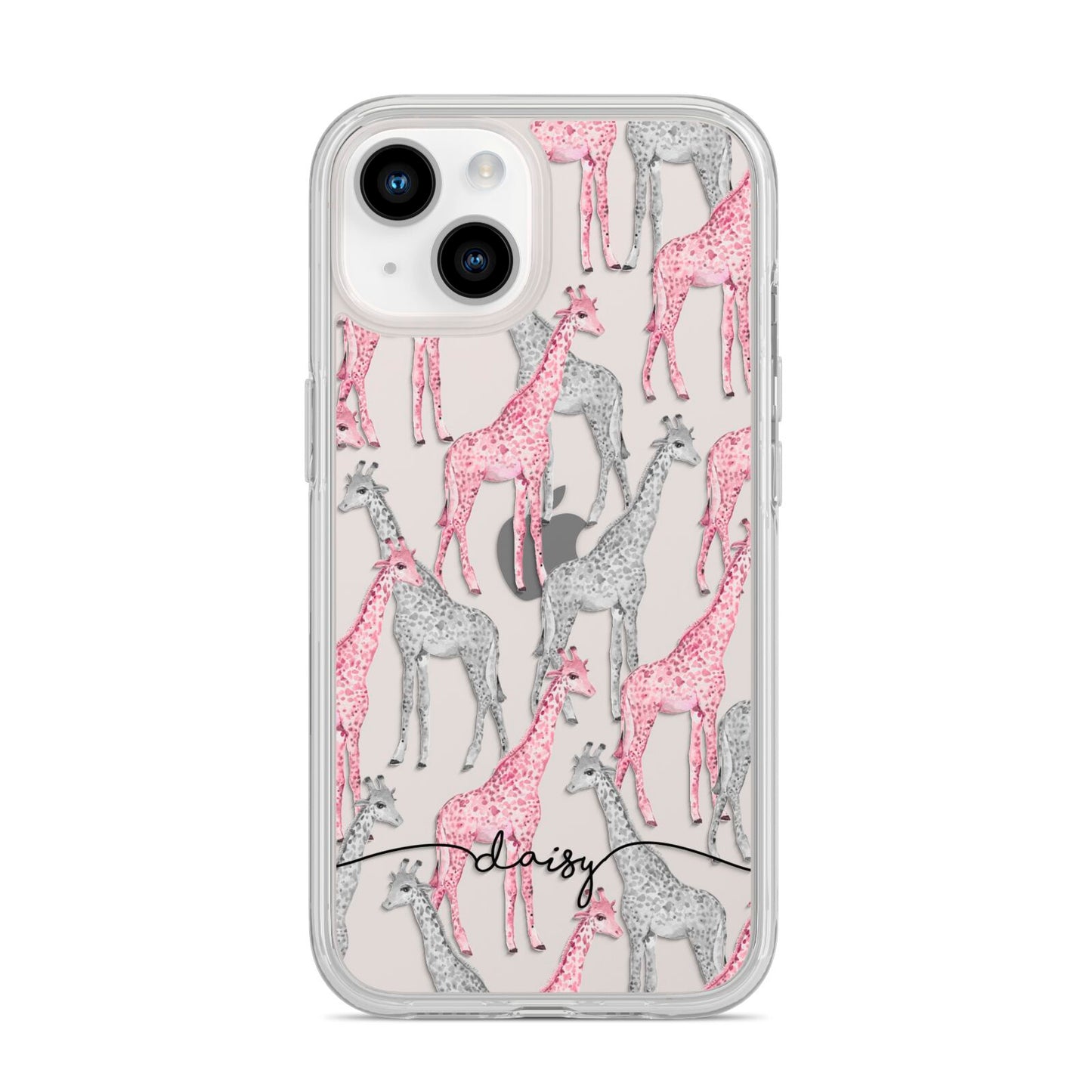 Personalised Pink Grey Giraffes iPhone 14 Clear Tough Case Starlight