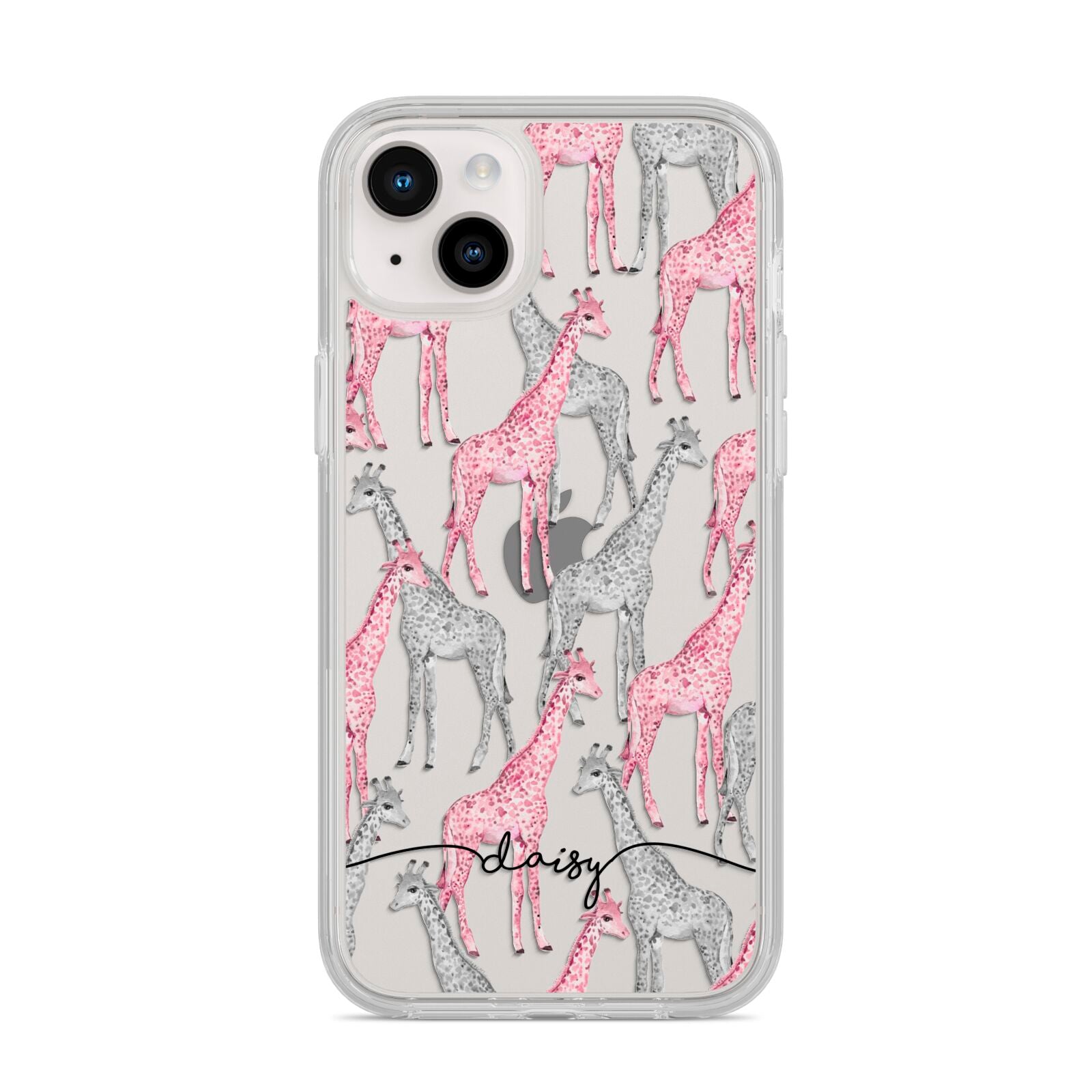 Personalised Pink Grey Giraffes iPhone 14 Plus Clear Tough Case Starlight