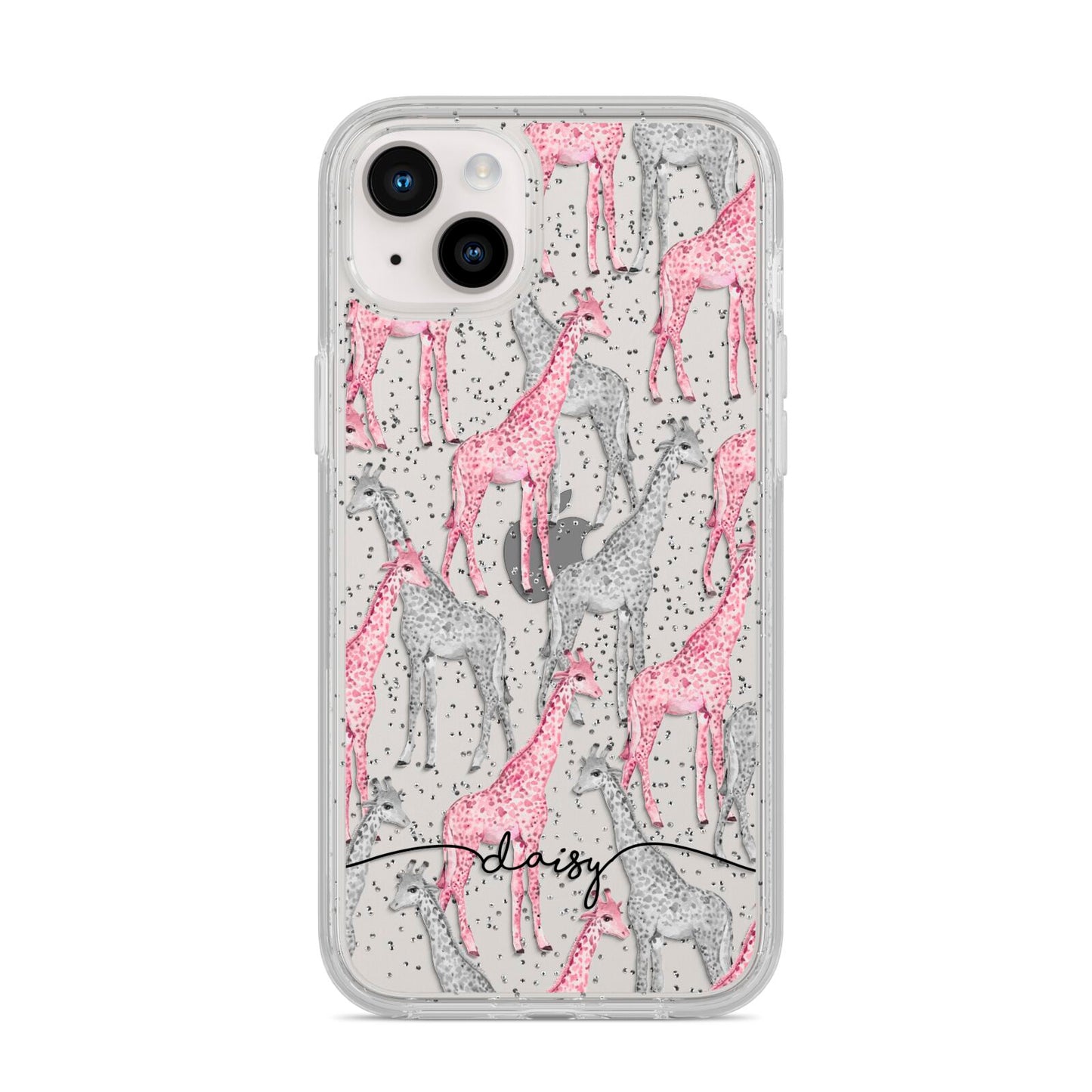 Personalised Pink Grey Giraffes iPhone 14 Plus Glitter Tough Case Starlight