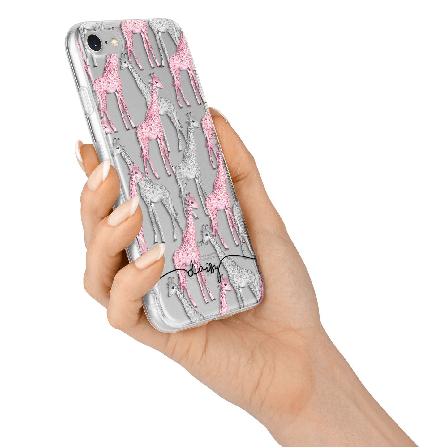 Personalised Pink Grey Giraffes iPhone 7 Bumper Case on Silver iPhone Alternative Image