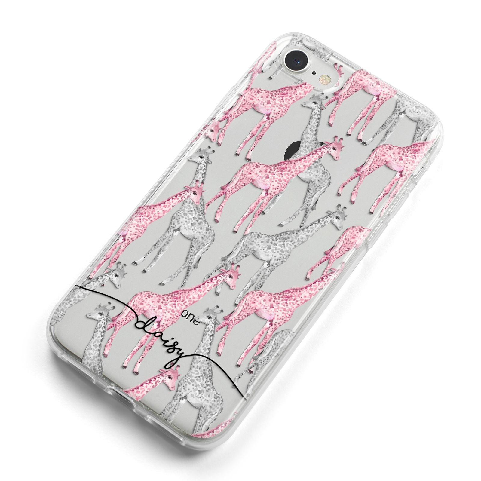 Personalised Pink Grey Giraffes iPhone 8 Bumper Case on Silver iPhone Alternative Image