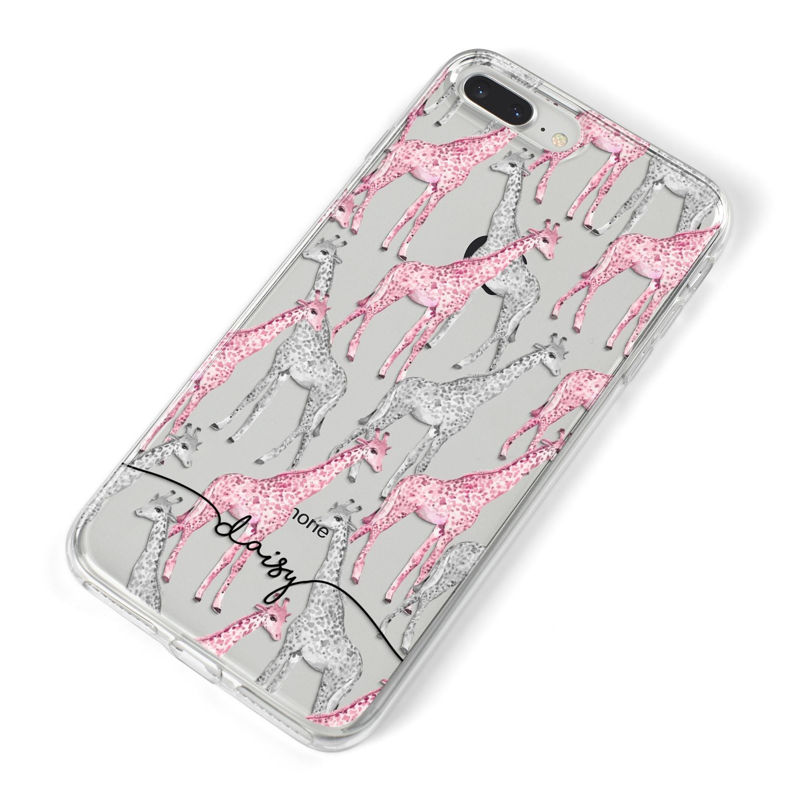 Personalised Pink Grey Giraffes iPhone 8 Plus Bumper Case on Silver iPhone Alternative Image
