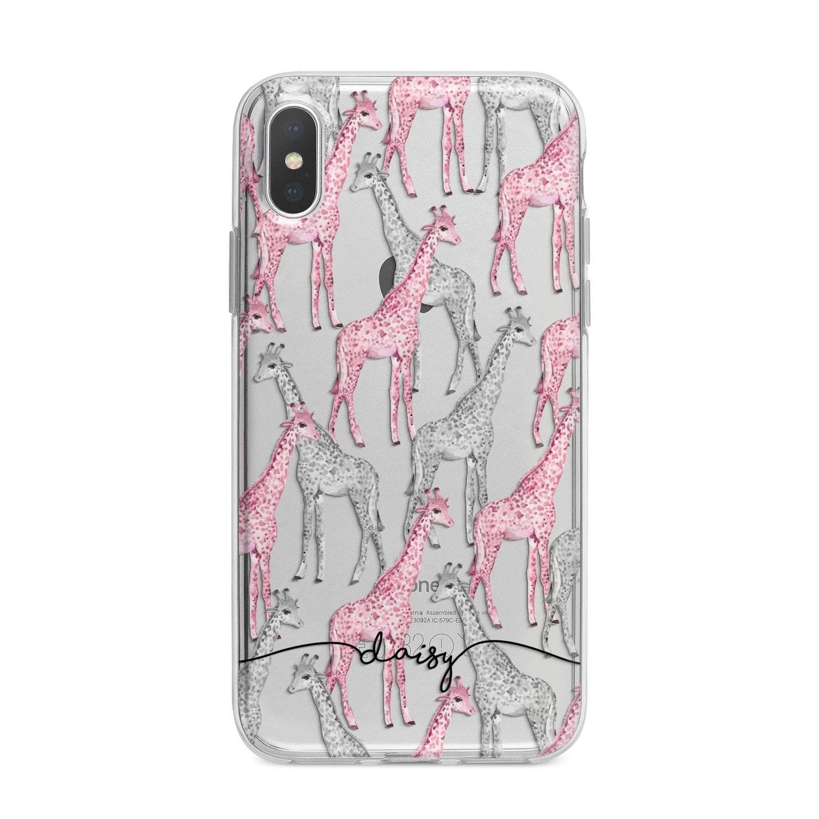 Personalised Pink Grey Giraffes iPhone X Bumper Case on Silver iPhone Alternative Image 1