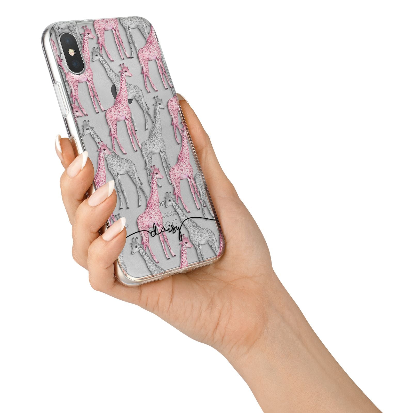 Personalised Pink Grey Giraffes iPhone X Bumper Case on Silver iPhone Alternative Image 2
