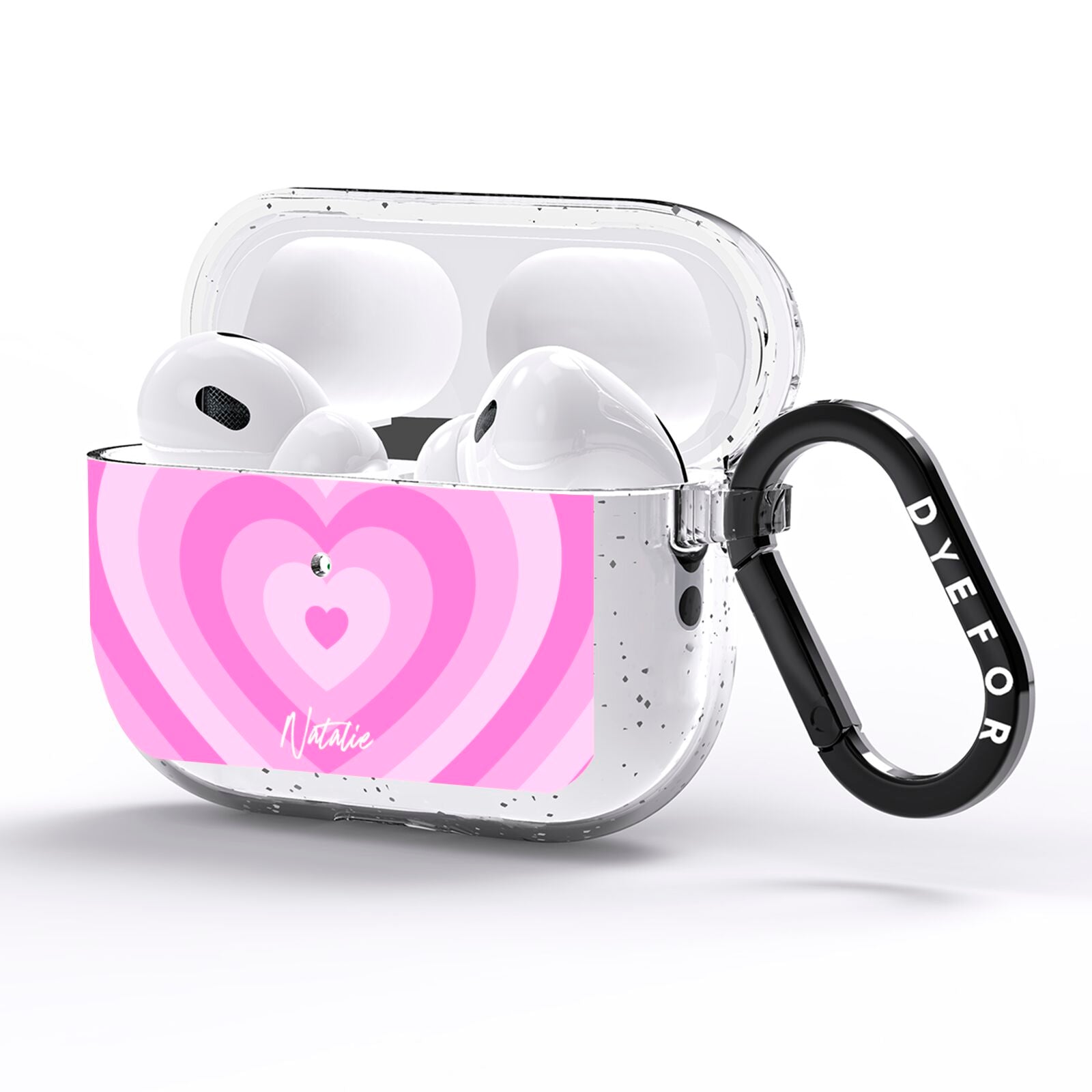 Personalised Pink Heart AirPods Pro Glitter Case Side Image