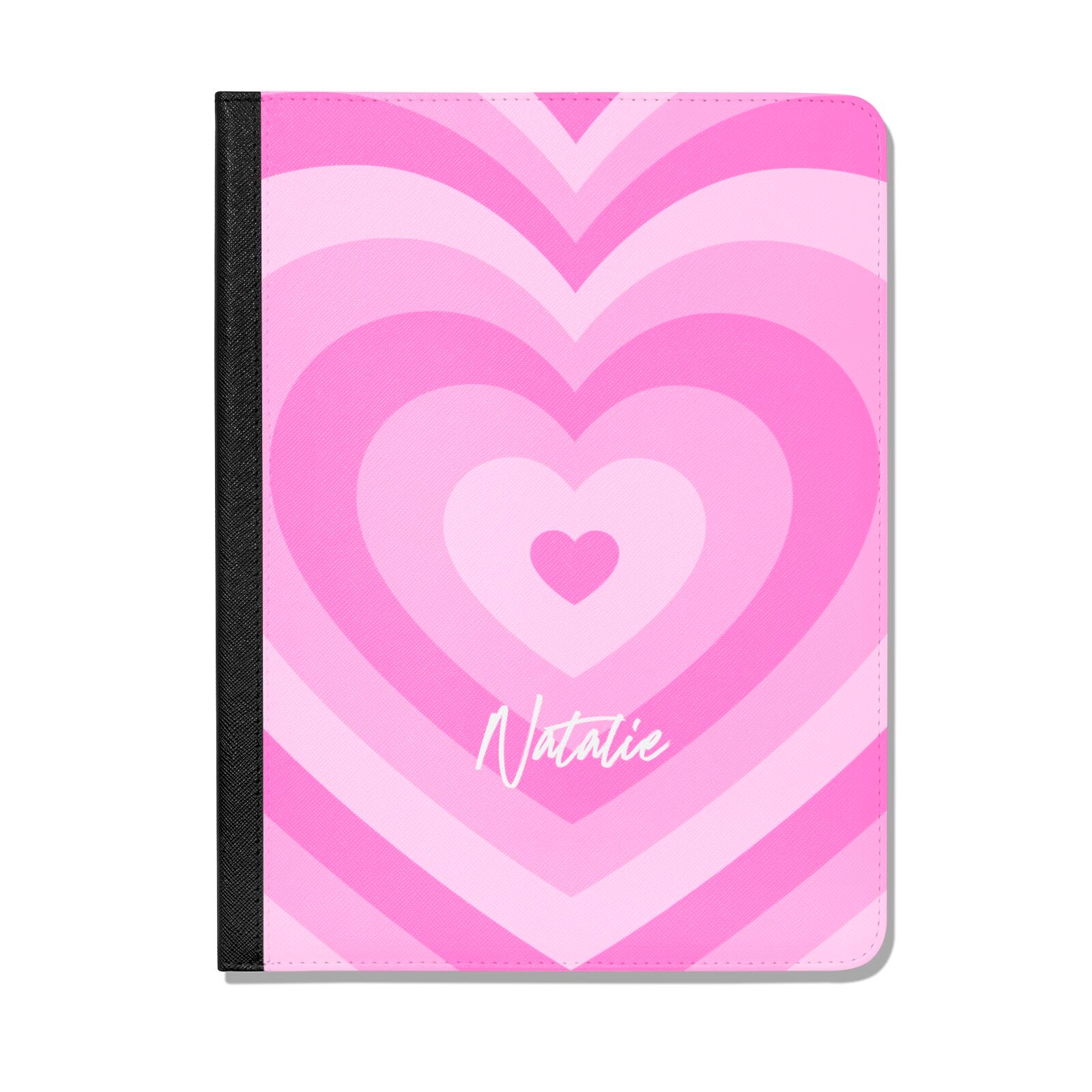 Personalised Pink Heart Apple iPad Leather Folio Case