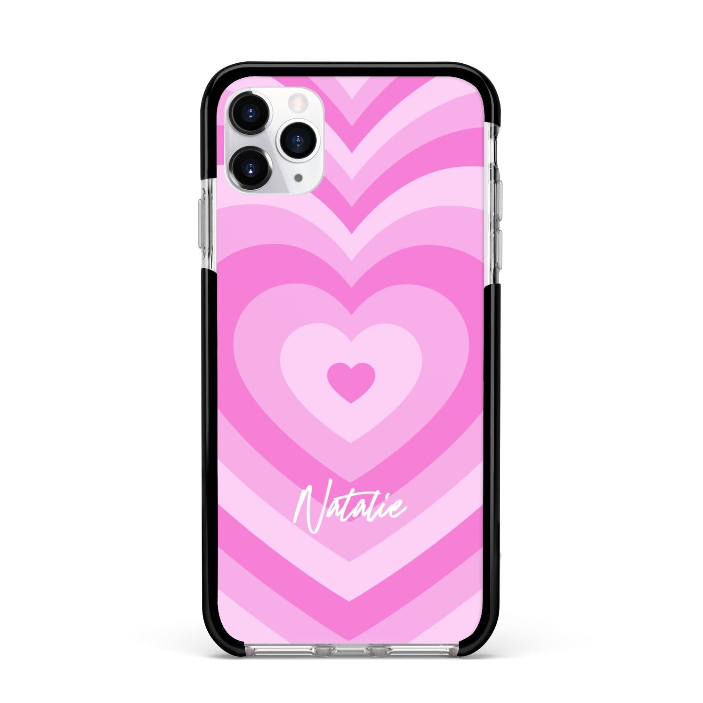 Personalised Pink Heart Apple iPhone 11 Pro Max in Silver with Black Impact Case