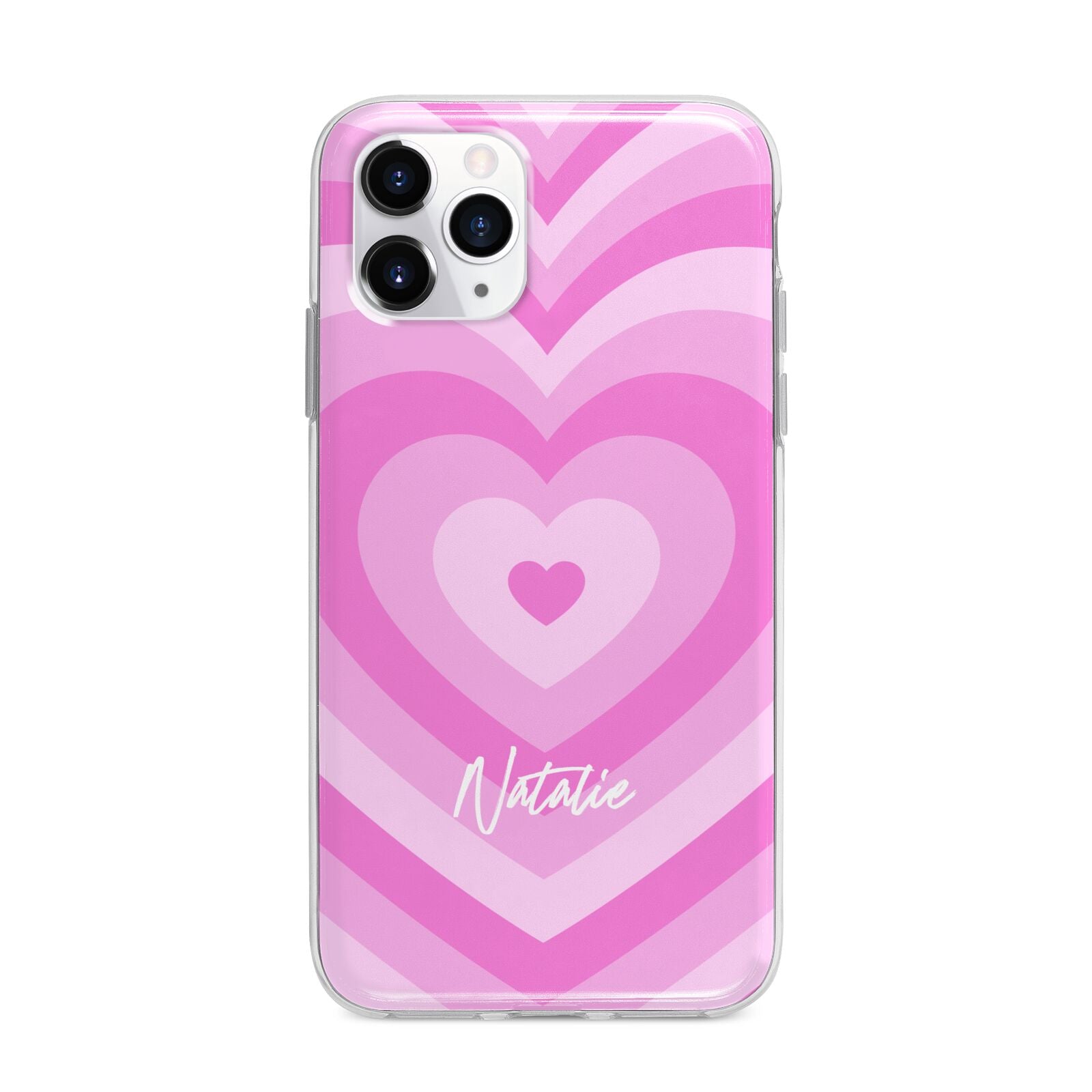 Personalised Pink Heart Apple iPhone 11 Pro Max in Silver with Bumper Case
