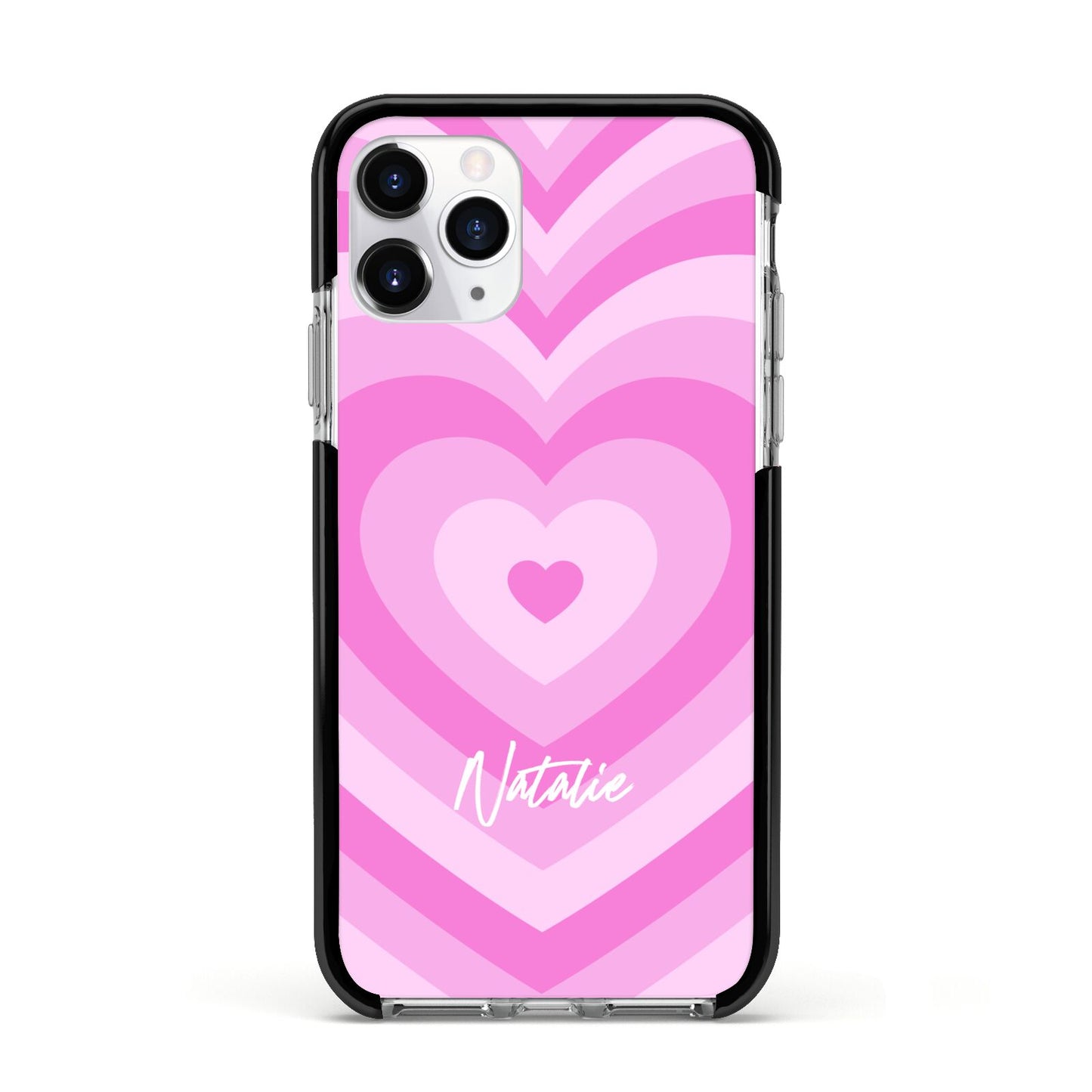 Personalised Pink Heart Apple iPhone 11 Pro in Silver with Black Impact Case