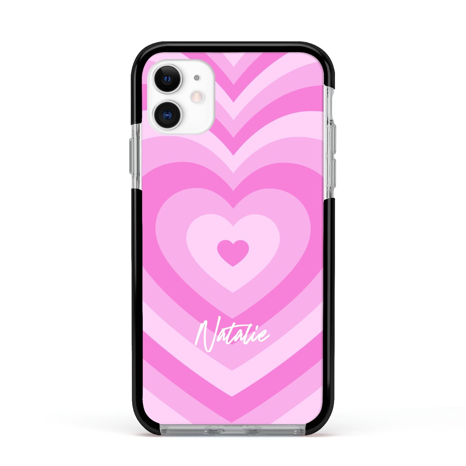 Personalised Pink Heart Apple iPhone 11 in White with Black Impact Case