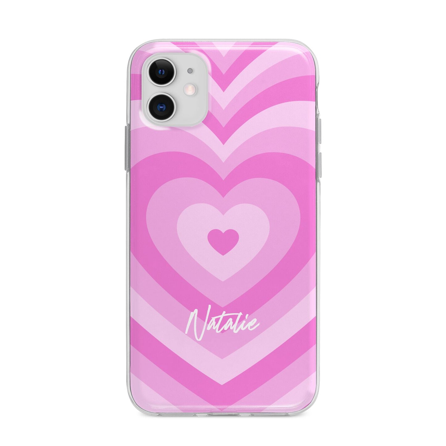 Personalised Pink Heart Apple iPhone 11 in White with Bumper Case