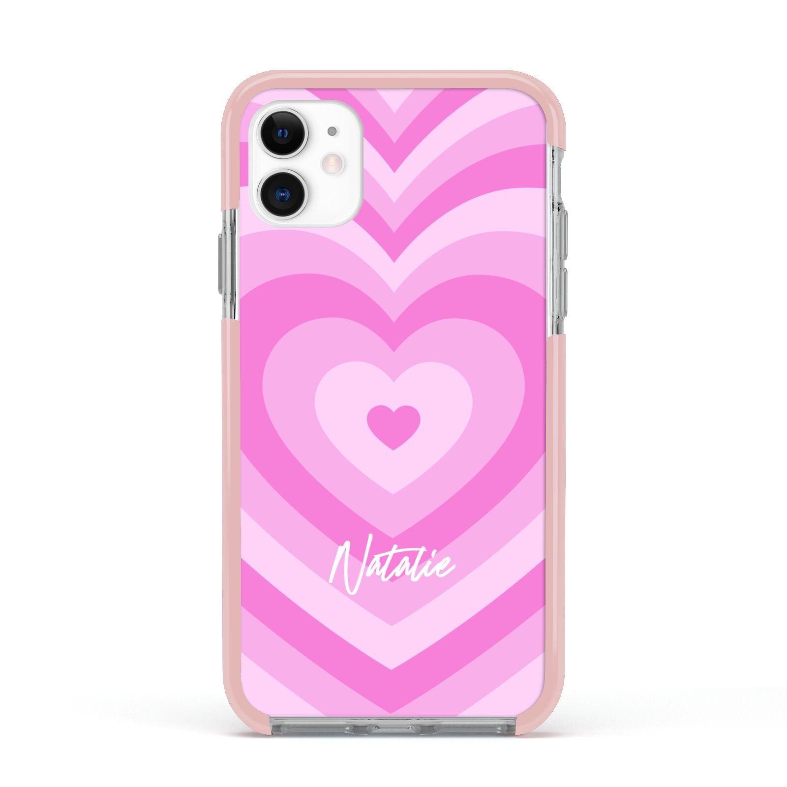 Personalised Pink Heart Apple iPhone 11 in White with Pink Impact Case