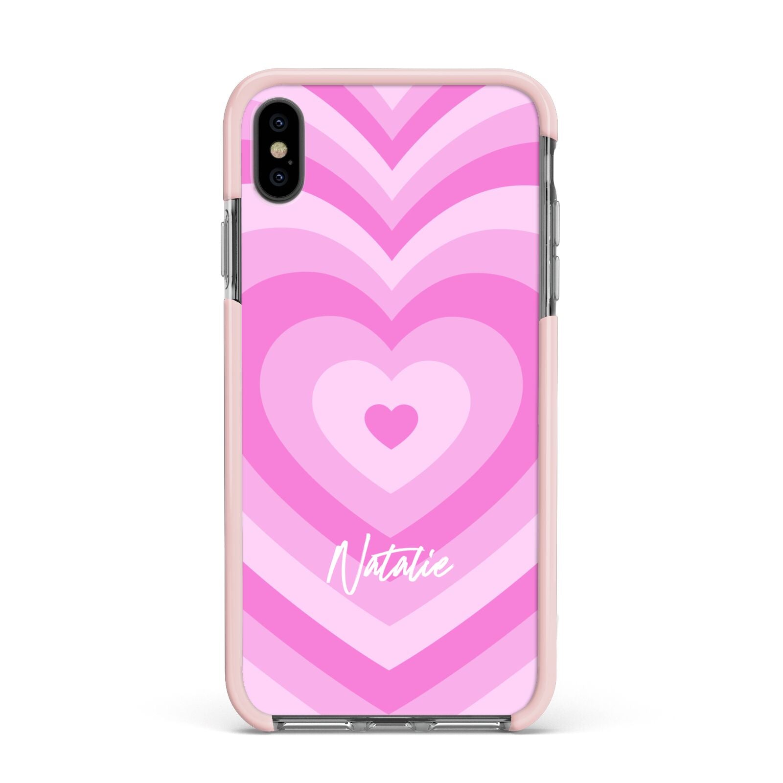 Personalised Pink Heart Apple iPhone Xs Max Impact Case Pink Edge on Black Phone