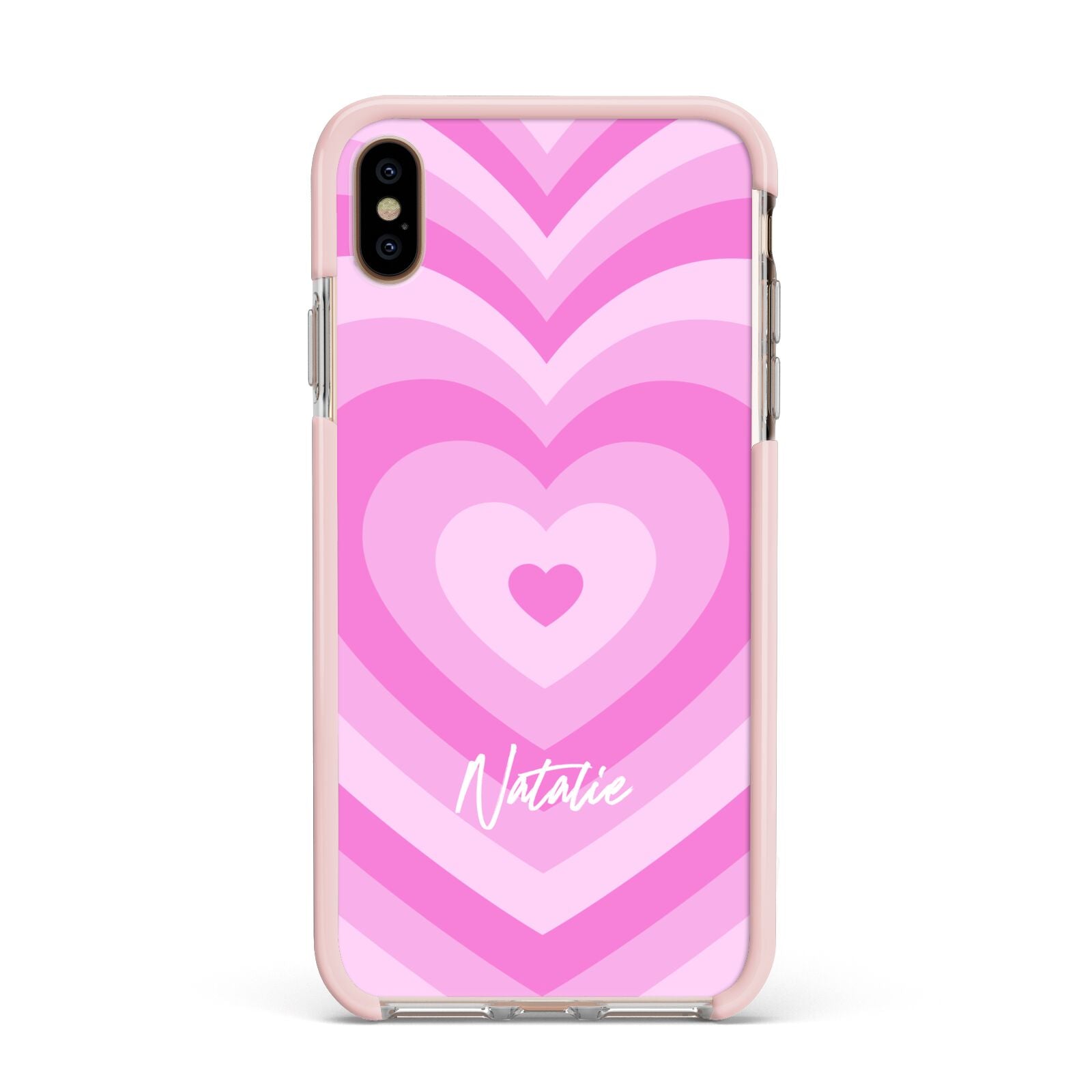 Personalised Pink Heart Apple iPhone Xs Max Impact Case Pink Edge on Gold Phone