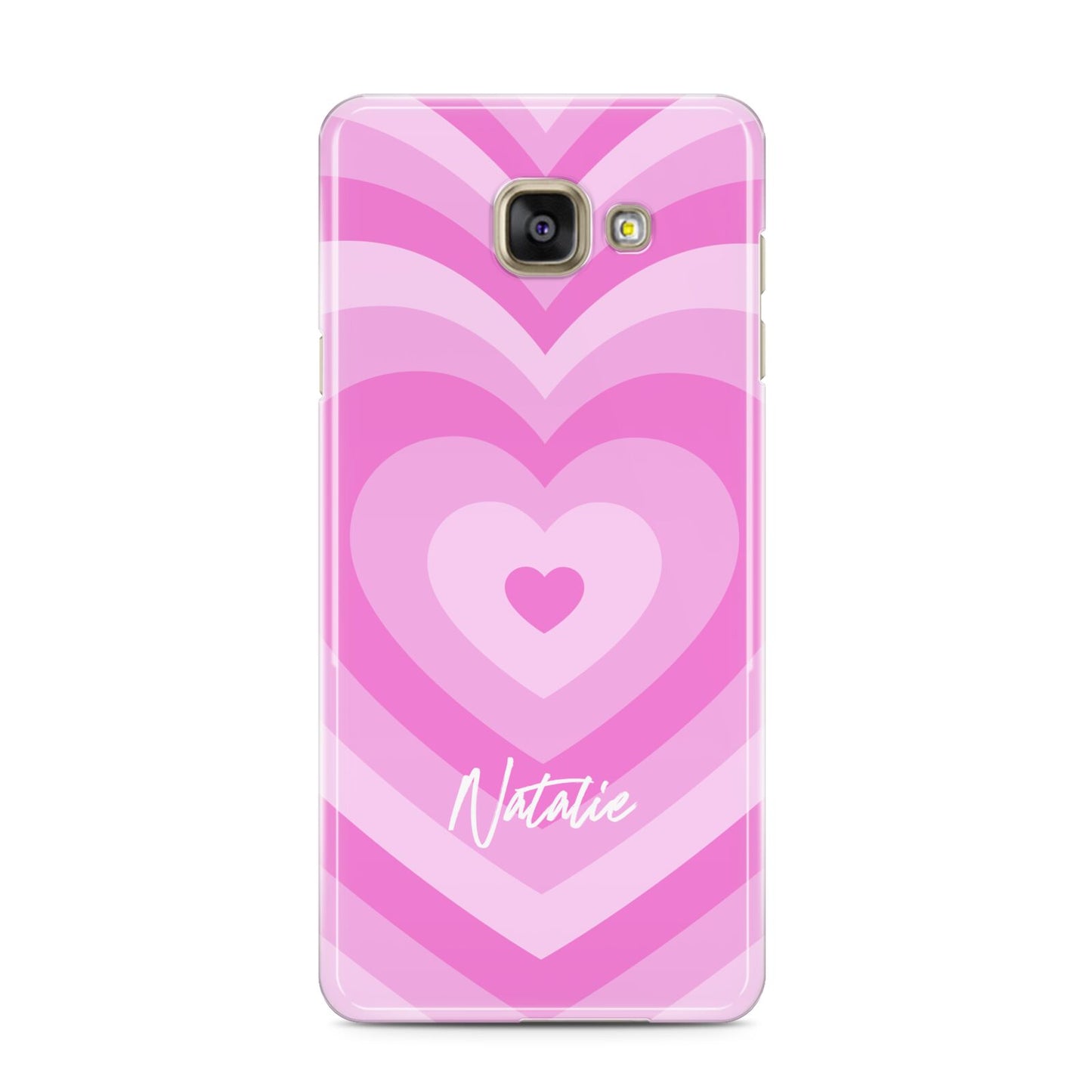 Personalised Pink Heart Samsung Galaxy A3 2016 Case on gold phone