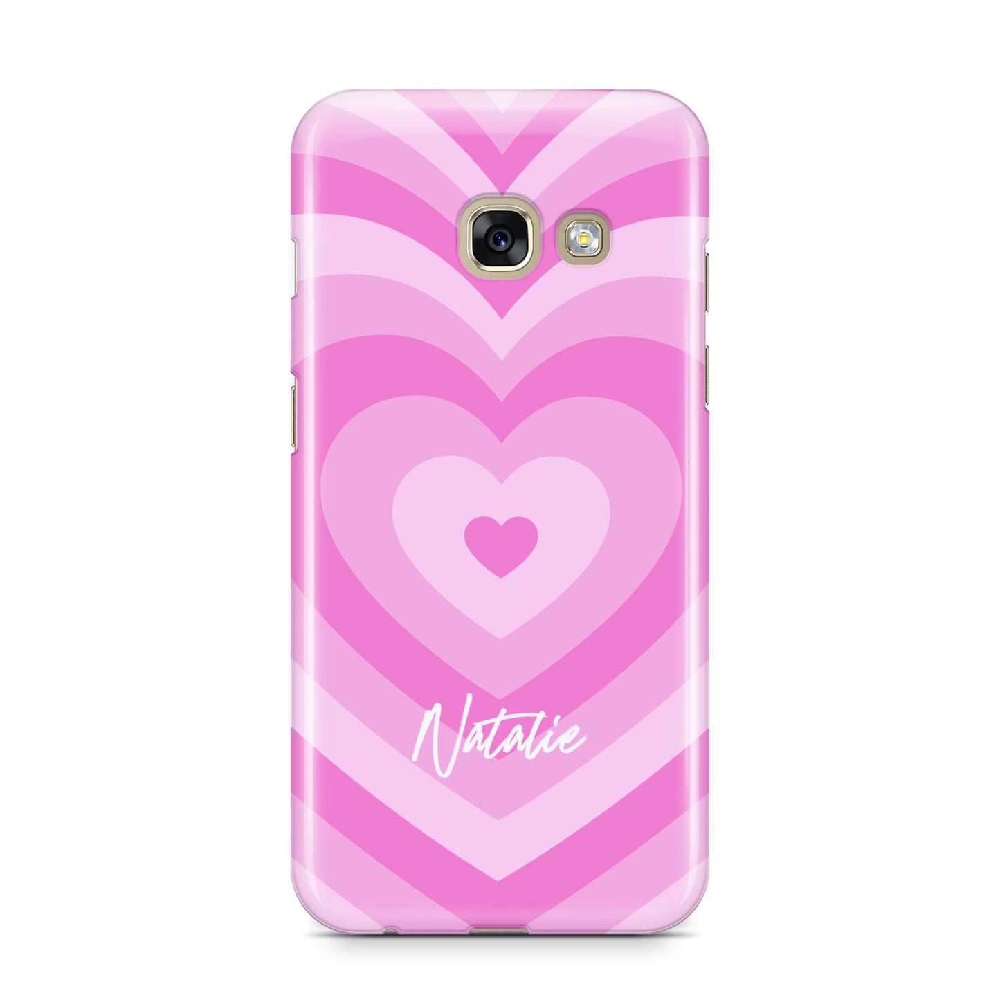 Personalised Pink Heart Samsung Galaxy A3 2017 Case on gold phone
