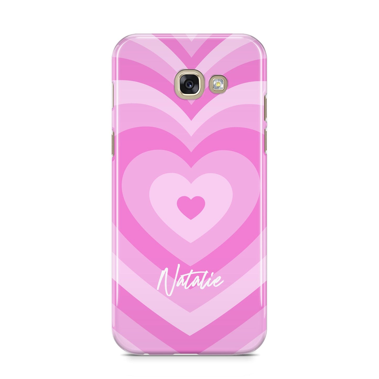 Personalised Pink Heart Samsung Galaxy A5 2017 Case on gold phone